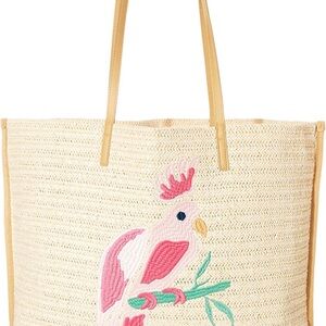 Vera Bradley Straw Tote with Pink Parrot